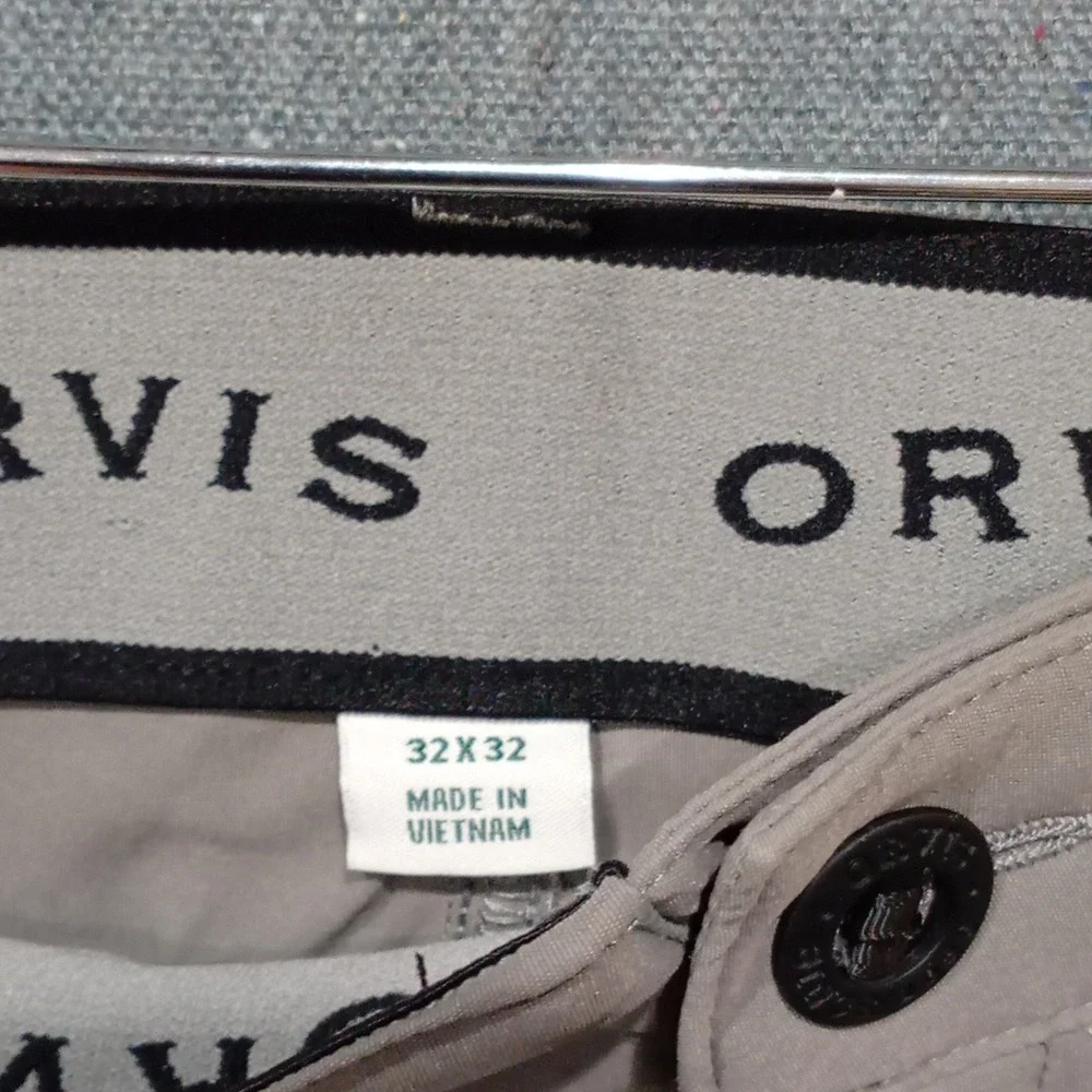 Orvis Mens Tech Pants 32x32 Khaki Tan Outdoor Hiking Travel Straight Leg Pockets
